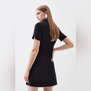 Tailored Military Pleat Notch Neck Wrap Mini Dress